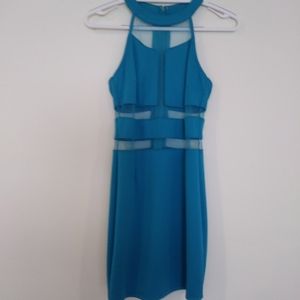 Blue mesh cut out dress